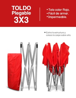 Foto 5 | Toldo Plegable 3 x 3 m Rojo