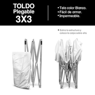 Foto 5 | Toldo Plegable 3 x 3 m Blanco