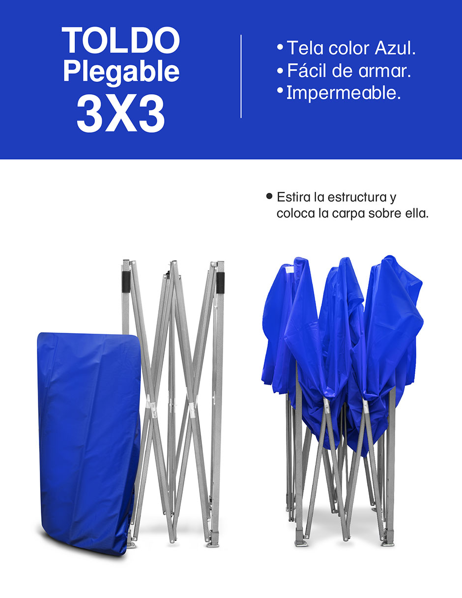 Foto 3 | Carpa Toldo 3x3m Plegable Azul