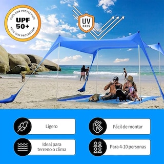 Foto 6 | Toldo Sombra Para Playa Portatil 3x3 Fácil De Armar Upf+50