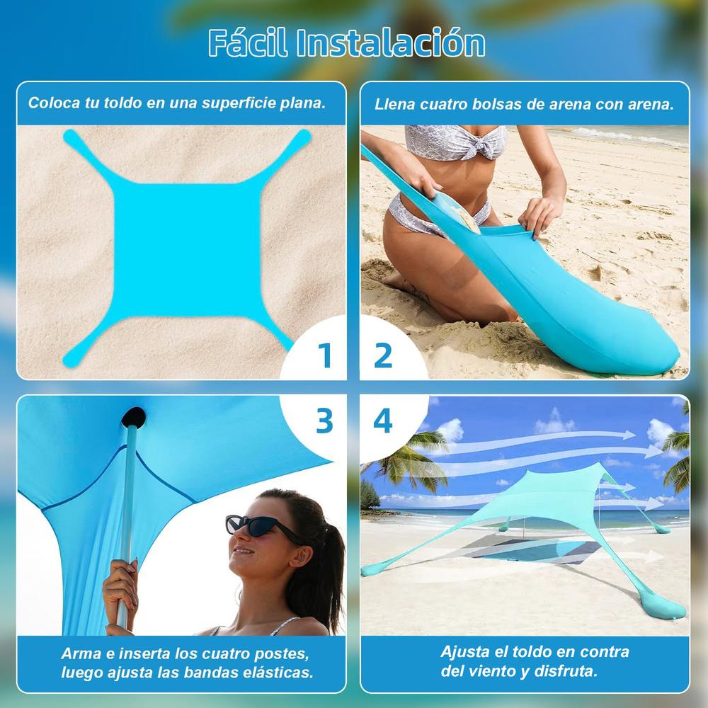 Foto 5 | Toldo Sombra Para Playa Portatil 3x3 Fácil De Armar Upf+50