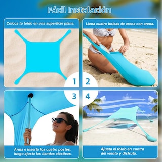 Foto 5 | Toldo Sombra Para Playa Portatil 3x3 Fácil De Armar Upf+50