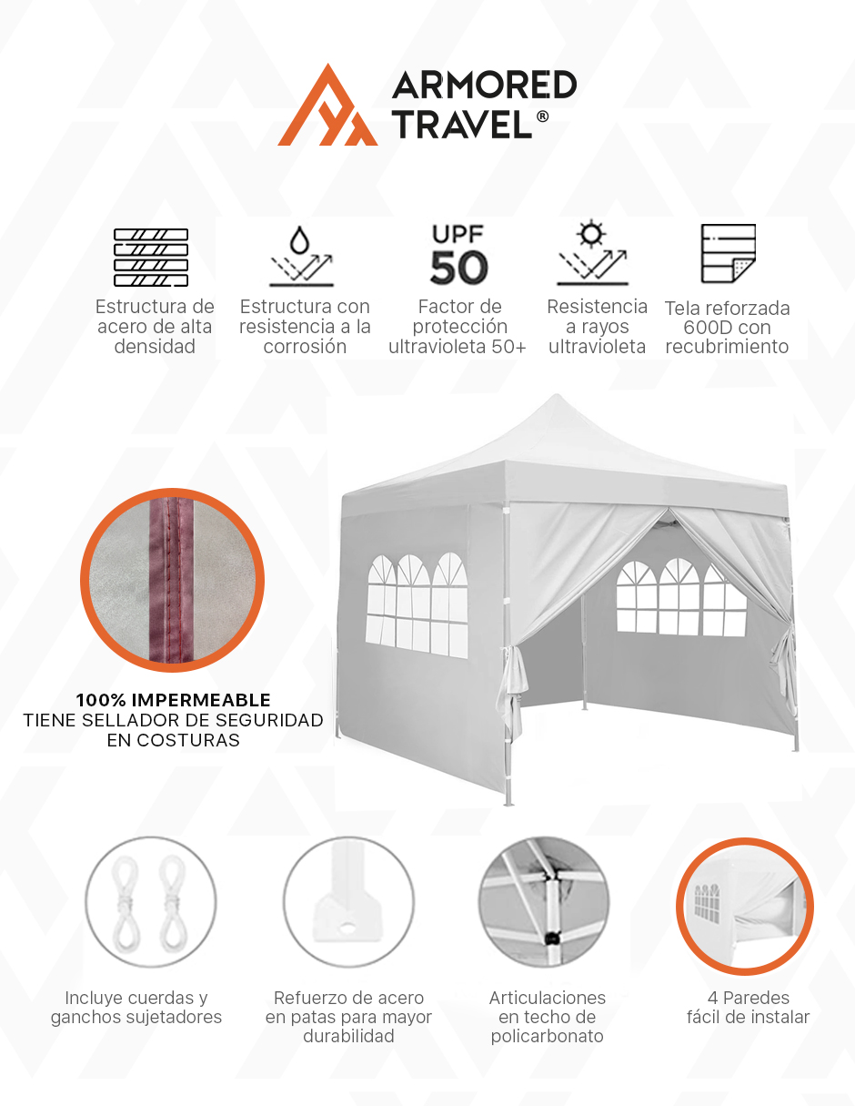 Foto 4 pulgar | Toldo tipo Carpa Armored Travel con Paredes Plegable 3 x 3 m Retráctil Blanco