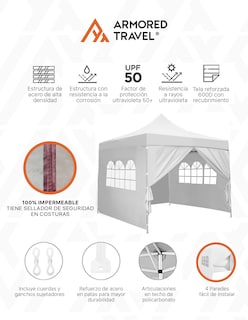 Foto 3 | Toldo tipo Carpa Armored Travel con Paredes Plegable 3 x 3 m Retráctil Blanco