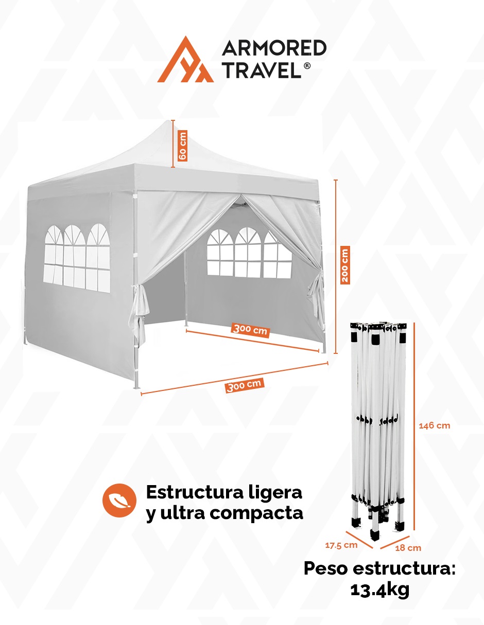 Foto 6 pulgar | Toldo tipo Carpa Armored Travel con Paredes Plegable 3 x 3 m Retráctil Blanco