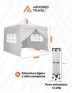 Foto 5 | Toldo tipo Carpa Armored Travel con Paredes Plegable 3 x 3 m Retráctil Blanco
