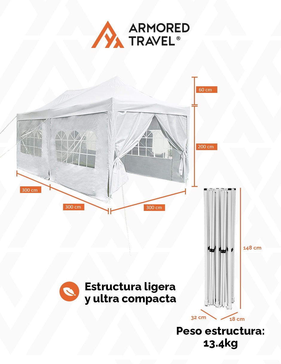 Foto 6 pulgar | Toldo tipo Carpa Armored Travel con Paredes Plegable 3 x 6 m Retráctil Blanco