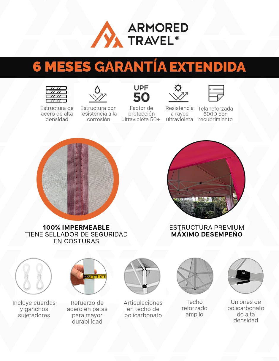 Foto 3 pulgar | Toldo tipo Carpa Plegable Impermeable Armored Travel 3 x 3 m Rojo