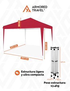 Foto 4 | Toldo tipo Carpa Plegable Impermeable Armored Travel 3 x 3 m Rojo