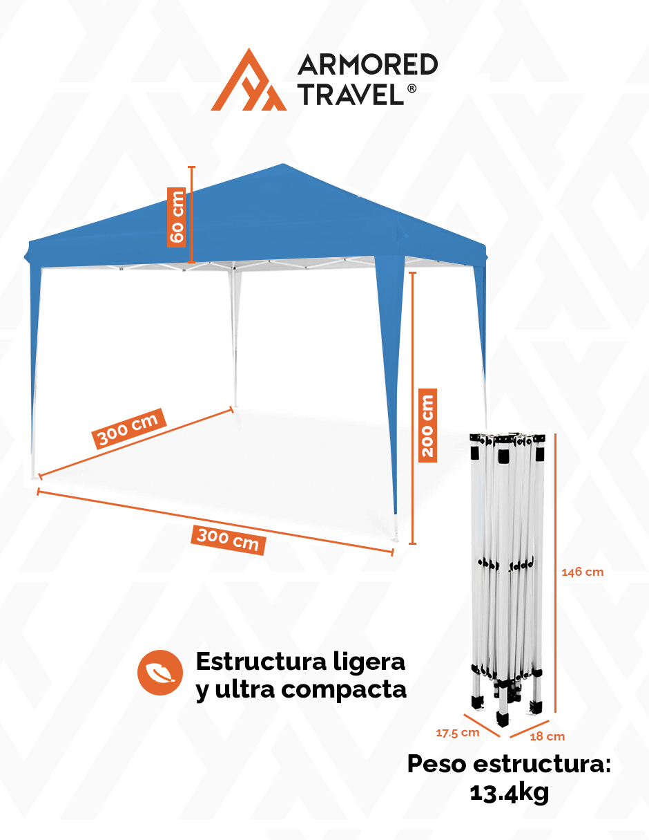 Foto 5 pulgar | Toldo tipo Carpa Plegable Impermeable Armored Travel 3 x 3 m Azul