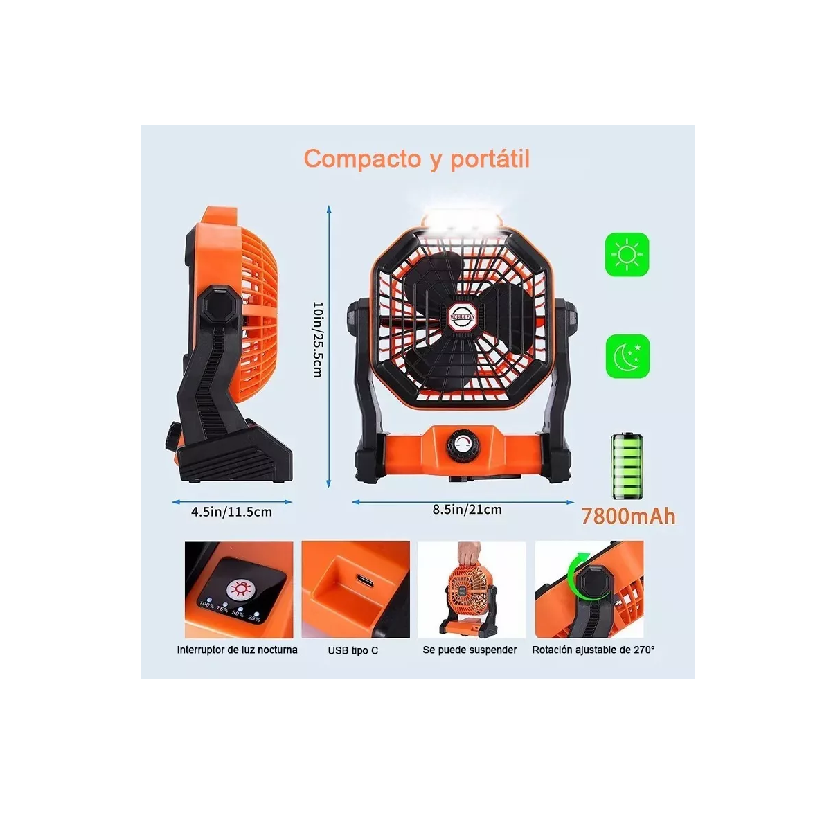 Foto 4 pulgar | Ventilador Portátil para Acampar Recargable Usb Eo Safe Imports Multicolor