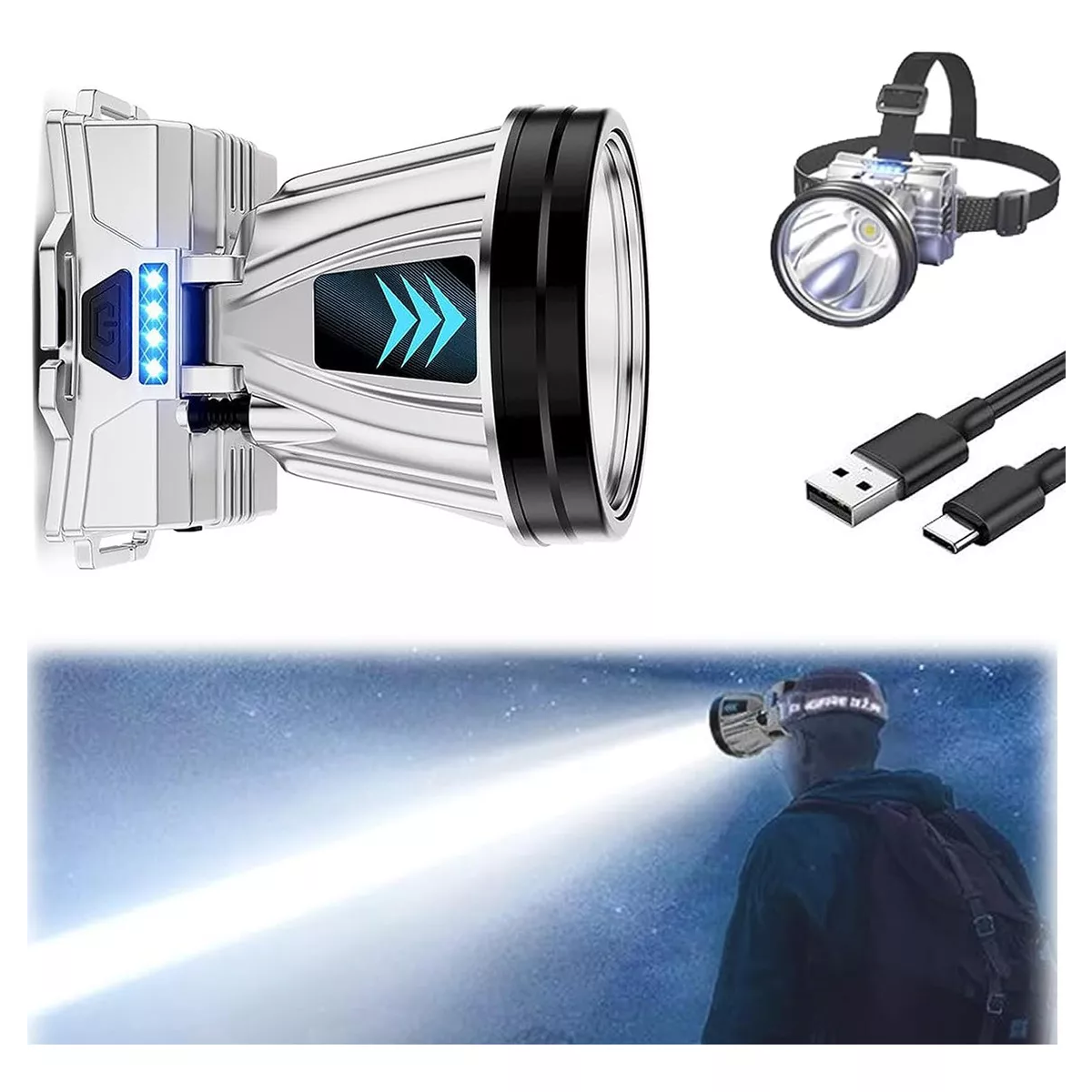 Foto 4 pulgar | Faro Led De Alta Potencia Recargable Superbrillante  Eo Safe Imports Esi-11297 Plata
