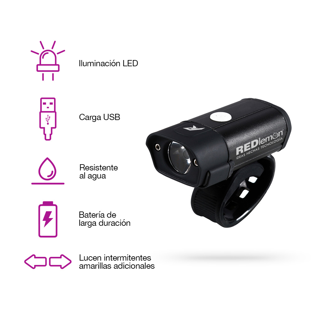 Foto 2 | Luz Delantera Impermeable Redlemon para Bicicleta con Intermitentes Amarillas y Batería Recargable color Negro