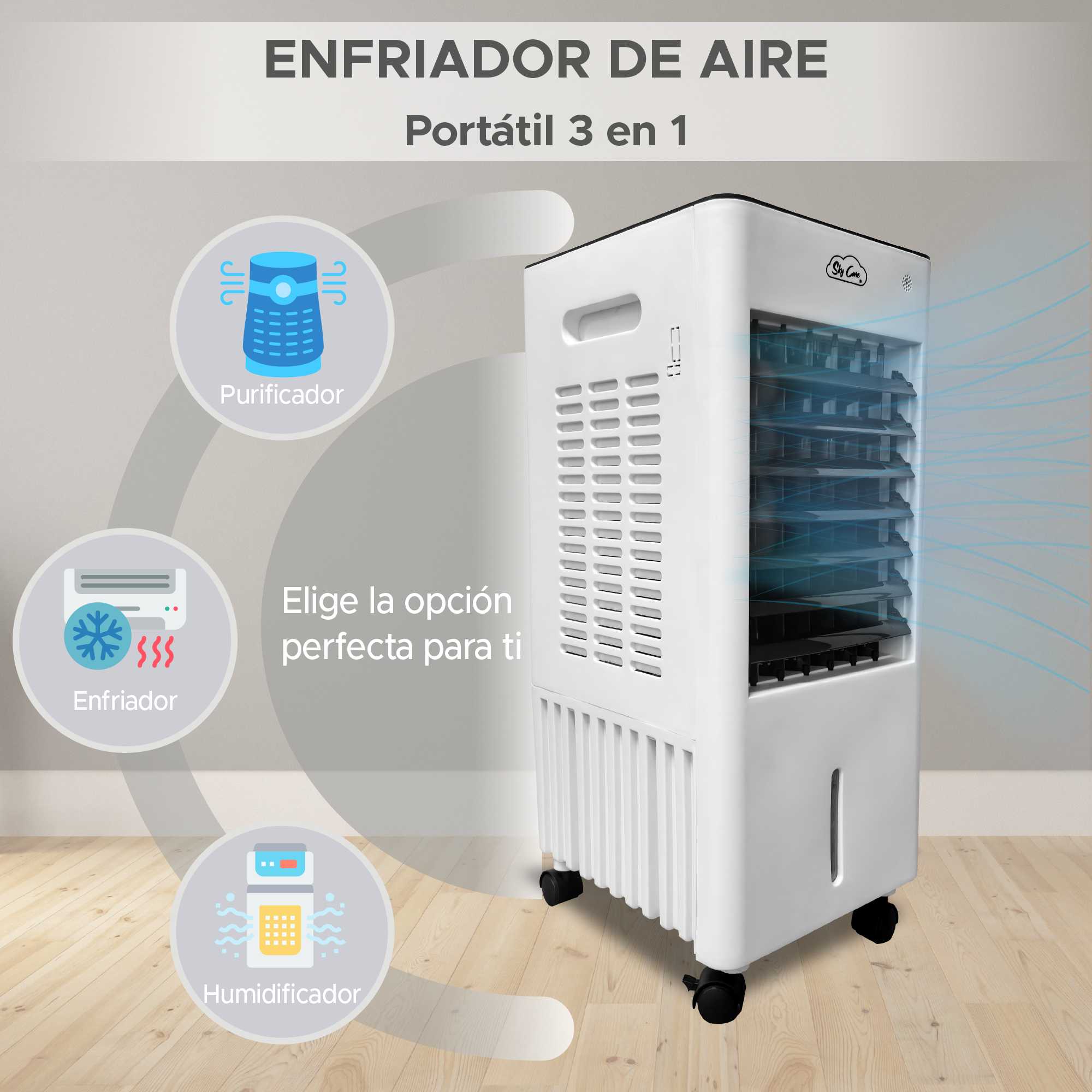 Foto 3 pulgar | Enfriador De Aire Evaporativo Sky Care 10l - 3 En 1: Enfría, Humidifica Y Purifica.