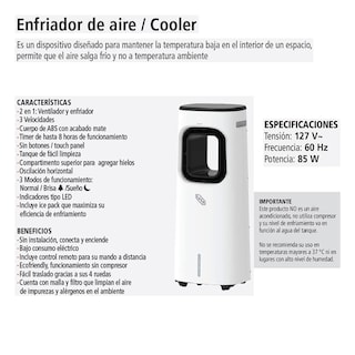 Foto 4 | Enfriador De Aire, Cooler Iusa 3 Velocidades Portátil Con Control Remoto Color Blanco