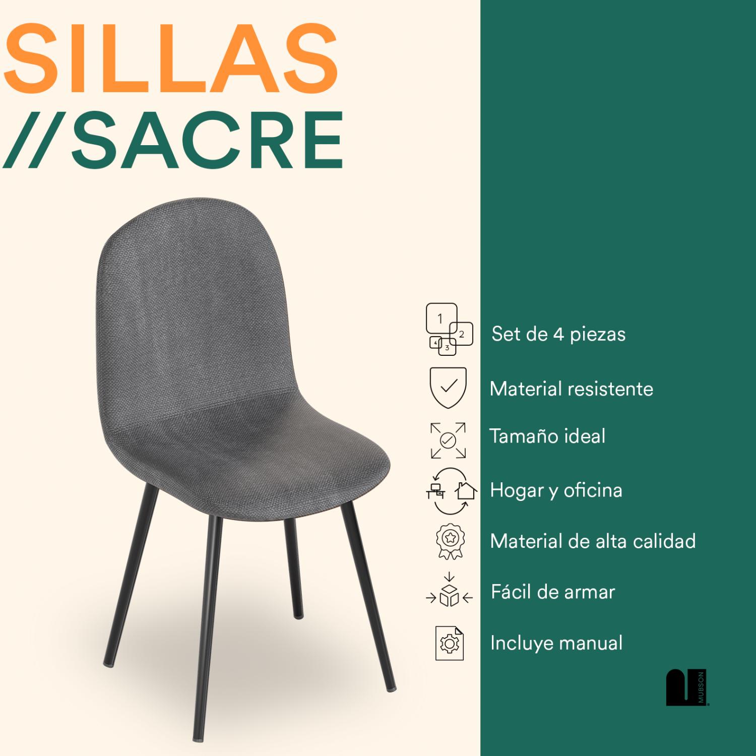 Foto 3 pulgar | Set De 4 Sillas para Comedor Mubson