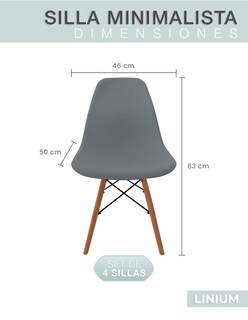 Foto 2 | Set De 4 Sillas Eames Linium Moderna Minimalista Gris