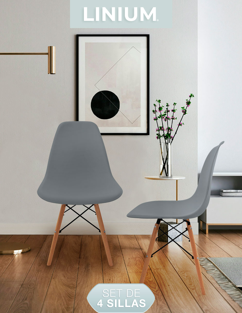 Foto 4 pulgar | Set De 4 Sillas Eames Linium Moderna Minimalista Gris