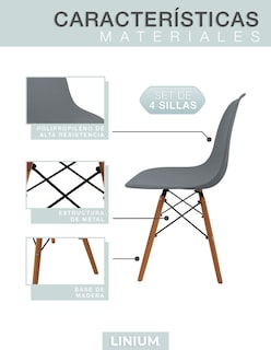 Foto 4 | Set De 4 Sillas Eames Linium Moderna Minimalista Gris
