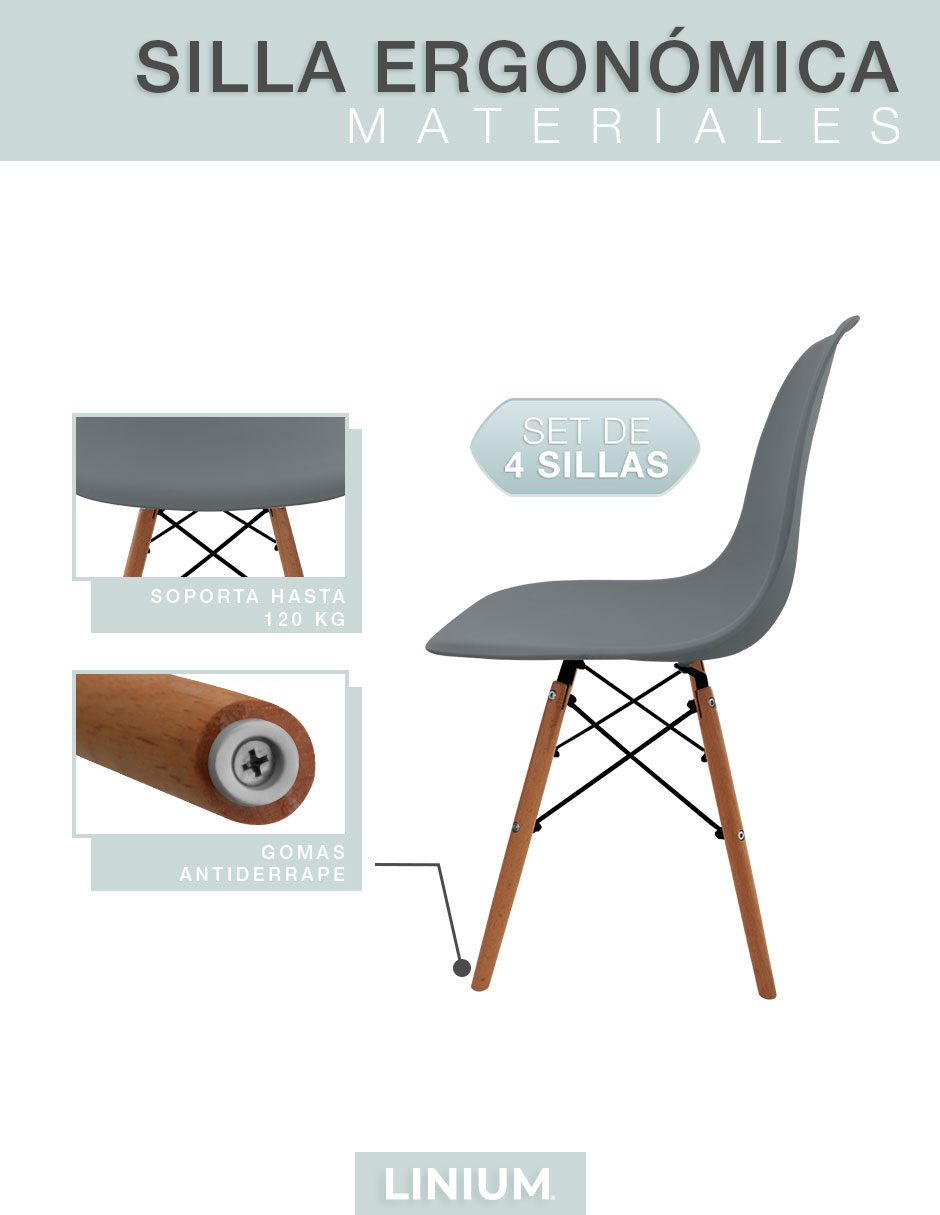 Foto 7 pulgar | Set De 4 Sillas Eames Linium Moderna Minimalista Gris