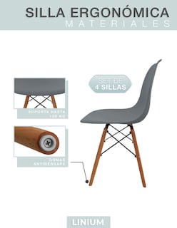 Foto 6 | Set De 4 Sillas Eames Linium Moderna Minimalista Gris