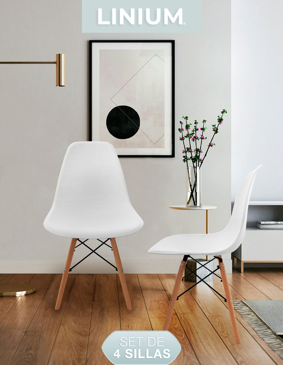 Foto 4 pulgar | Set De 4 Sillas Eames Linium Moderna Minimalista Blanca