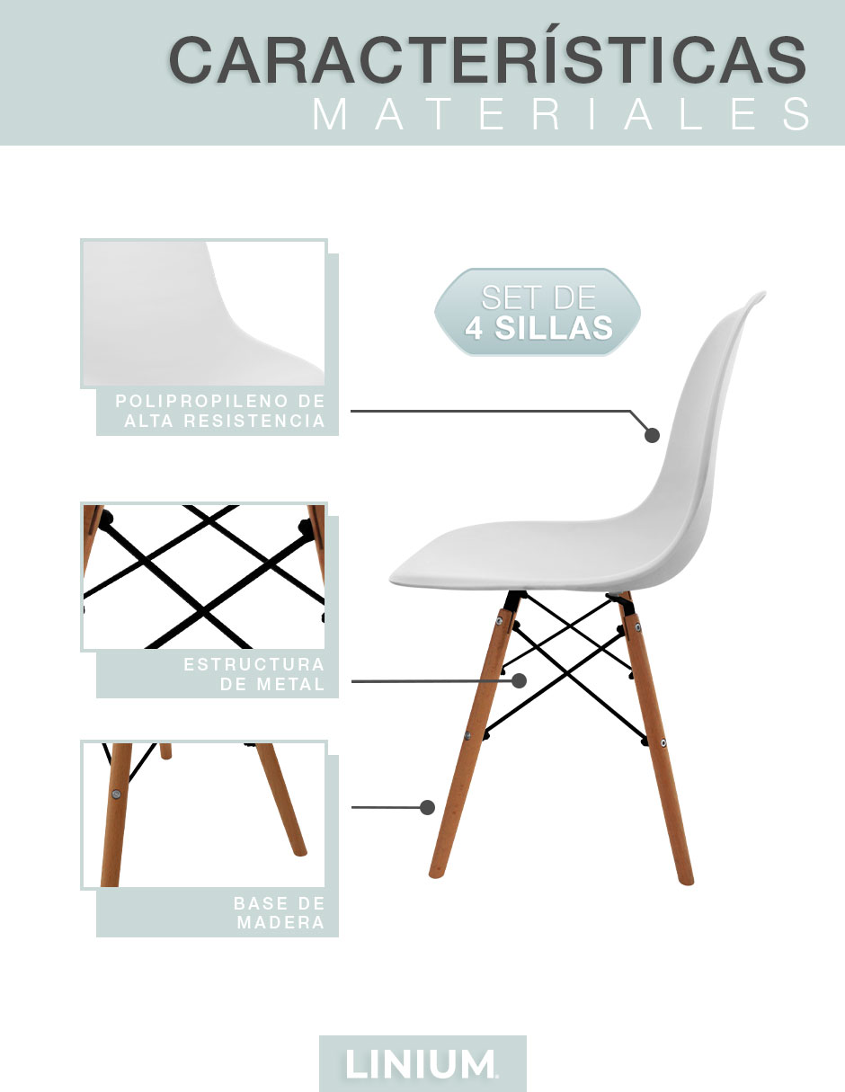 Foto 5 pulgar | Set De 4 Sillas Eames Linium Moderna Minimalista Blanca
