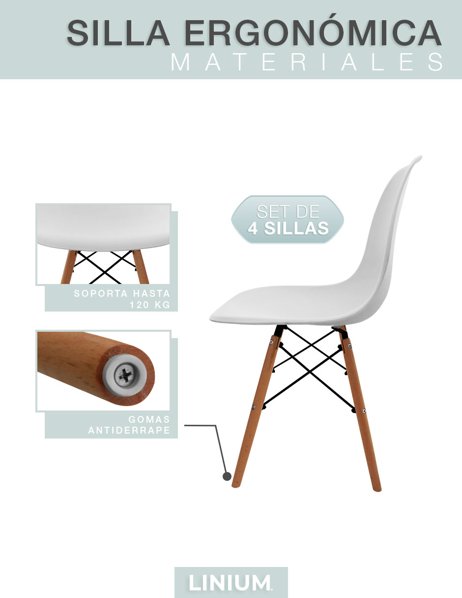 Foto 7 pulgar | Set De 4 Sillas Eames Linium Moderna Minimalista Blanca