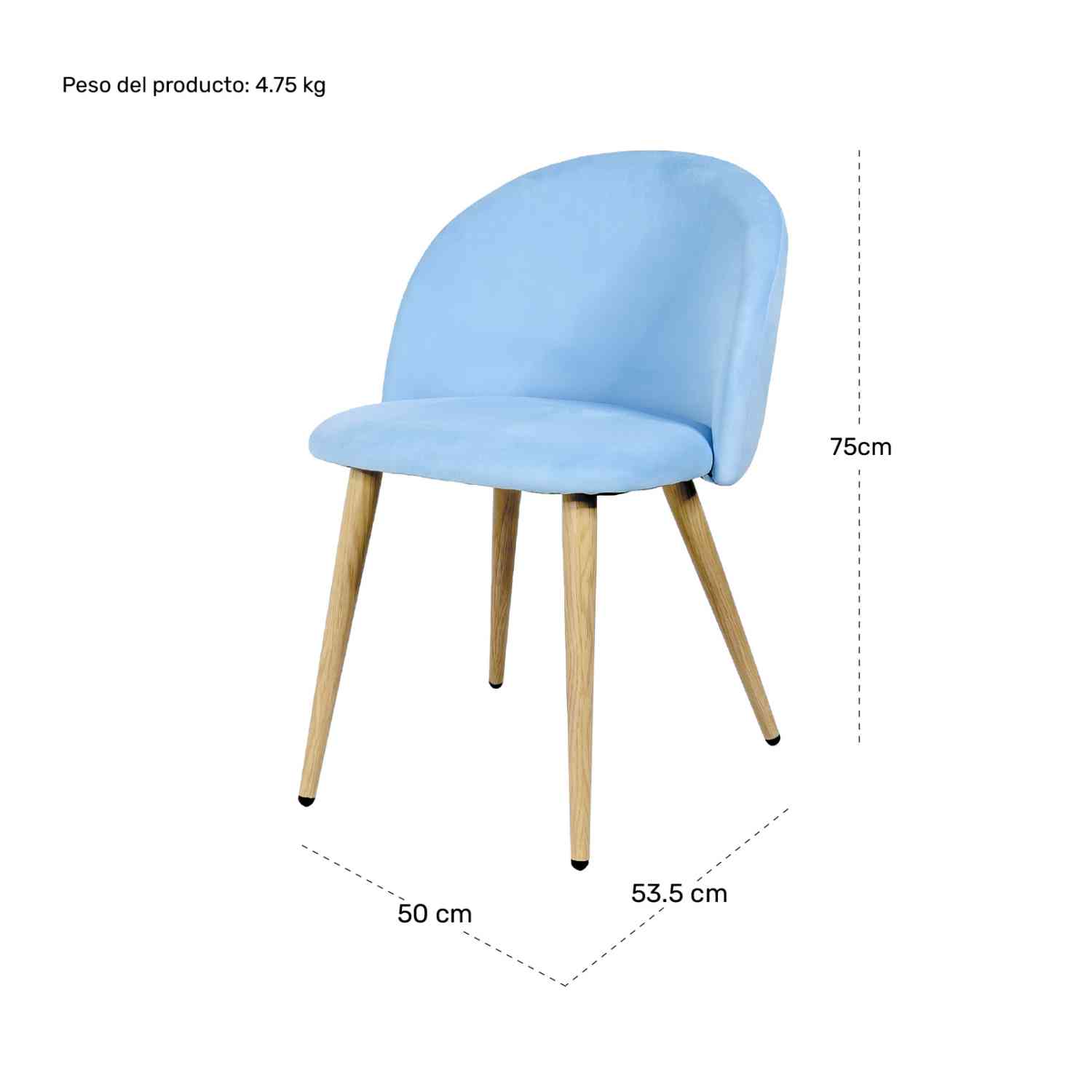Foto 8 pulgar | Sillas para Comedor de Terciopelo Modernas Acolchadas Azules 2 piezas
