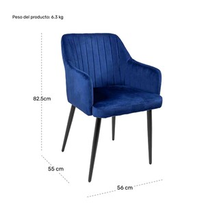 Foto 8 | Sillas para Comedor de Terciopelo Acolchadas Modernas Azules 2 piezas