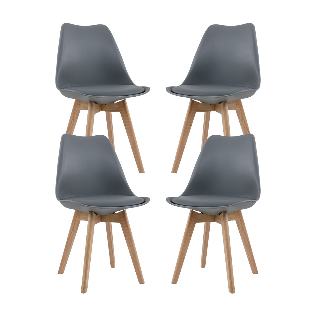 Set De 4 Sillas Pedestal Gaon Legacy Mtc01 Gris Polipiel 