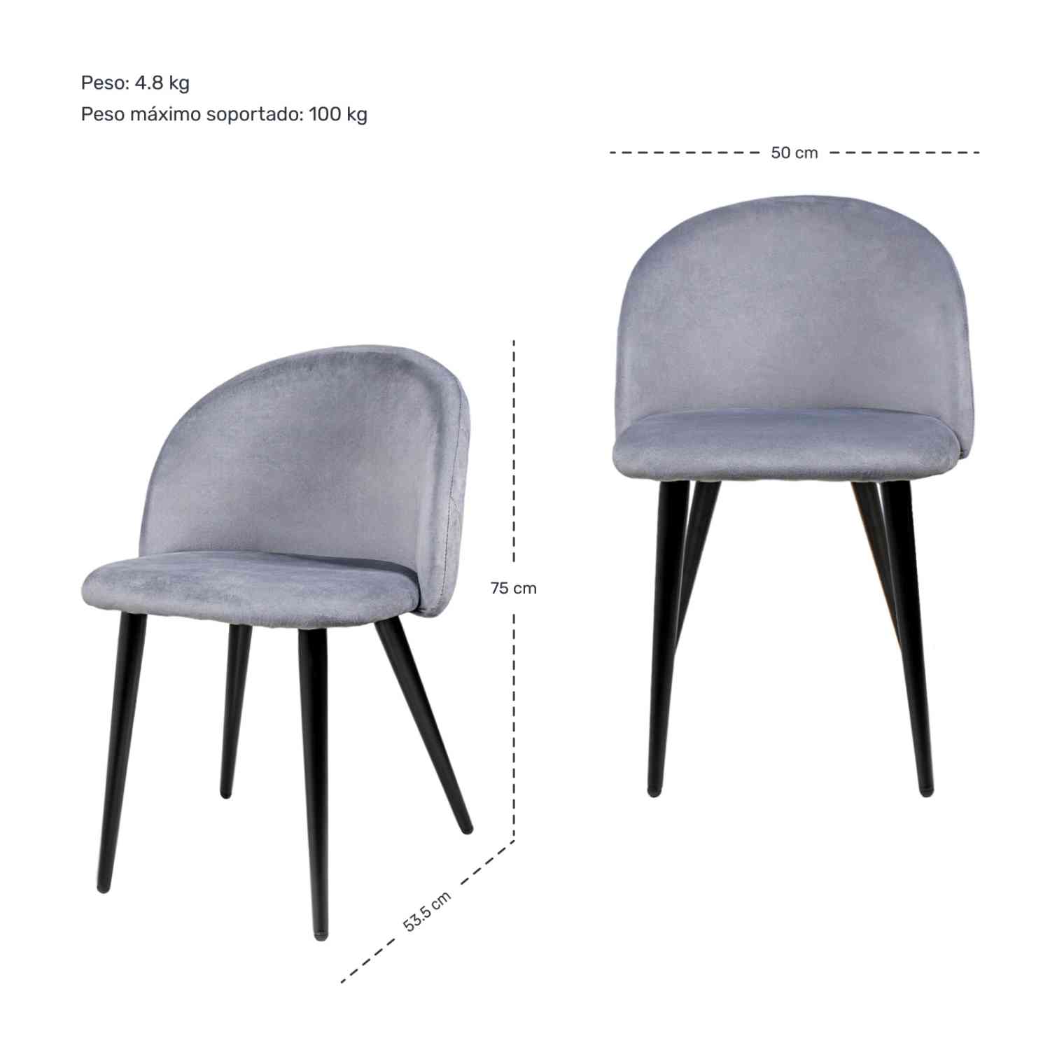 Foto 8 pulgar | Sillas para Comedor de Terciopelo Modernas Acolchadas Grises 2 piezas