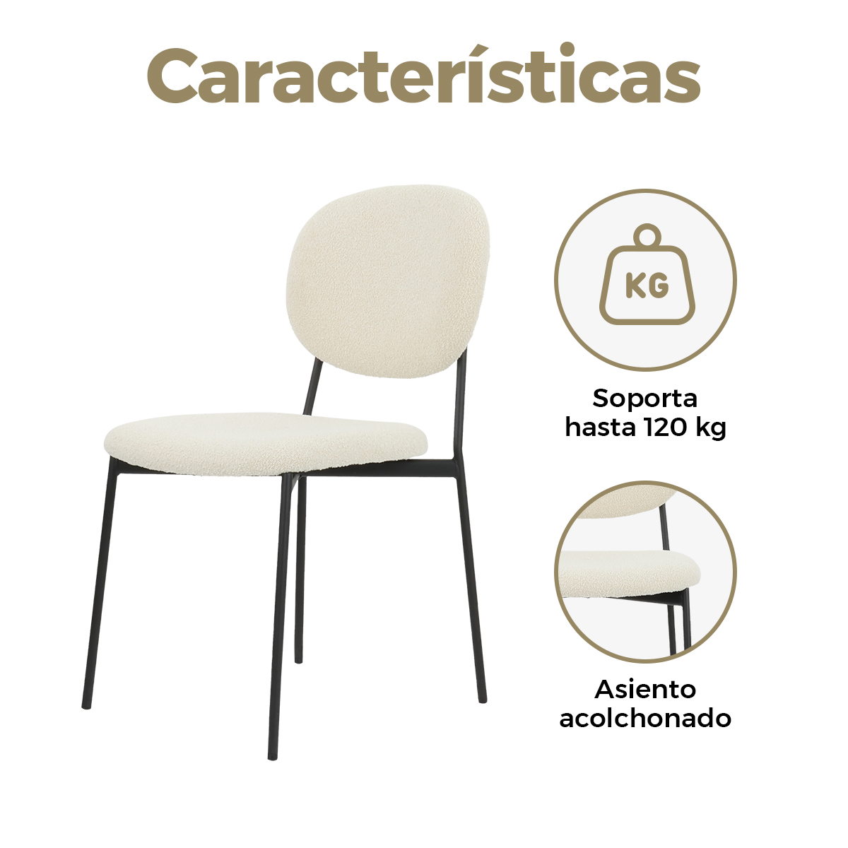 Foto 4 pulgar | Silla para Comedor Bouclé Gl-0010 Gaon Legacy Beige Elegante Set 4