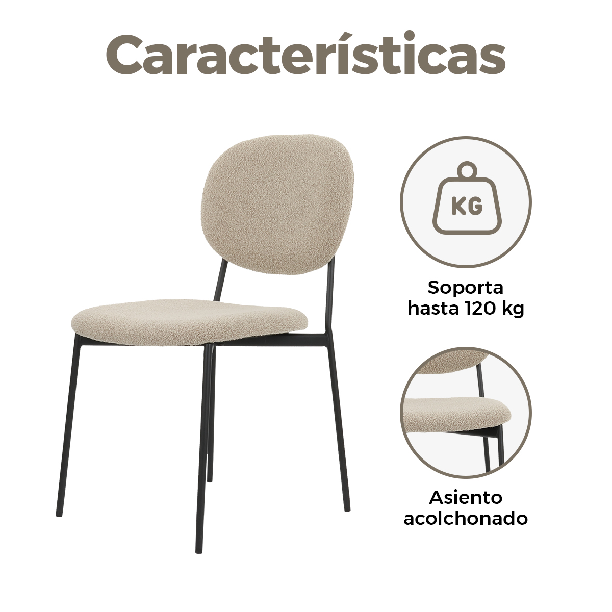 Foto 4 pulgar | Silla para Comedor Bouclé Gl-0010 Gaon Legacy Taupe Elegante Set 2
