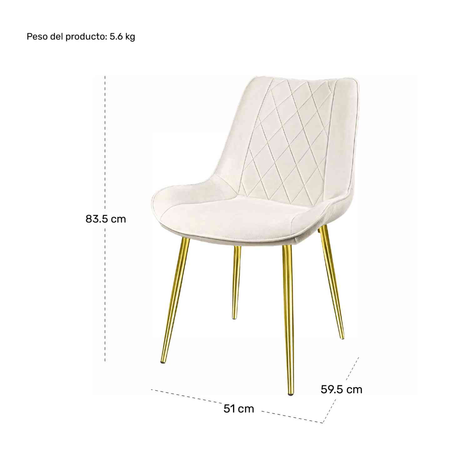 Foto 7 | Set Sillas para Comedor Tapizadas Terciopelo Blanco 2 Piezas