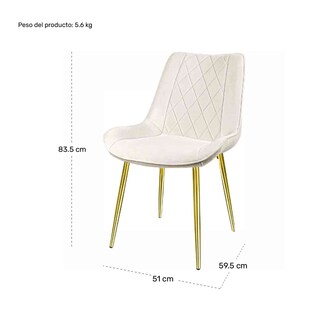 Foto 7 | Set Sillas para Comedor Tapizadas Terciopelo Blanco 2 Piezas