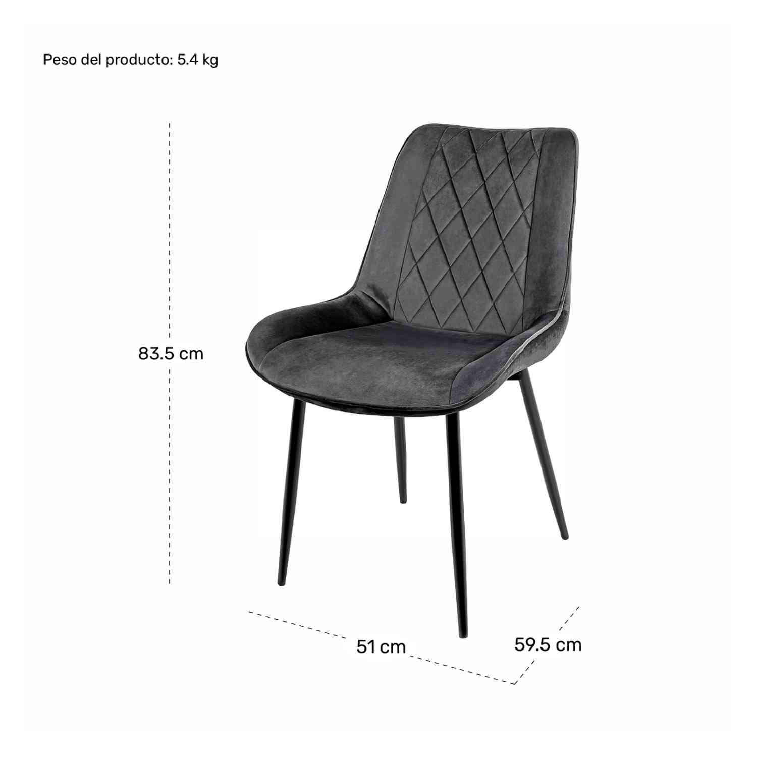 Foto 9 pulgar | Set Sillas para Comedor Tapizadas Terciopelo Modernas Gris 2 Piezas