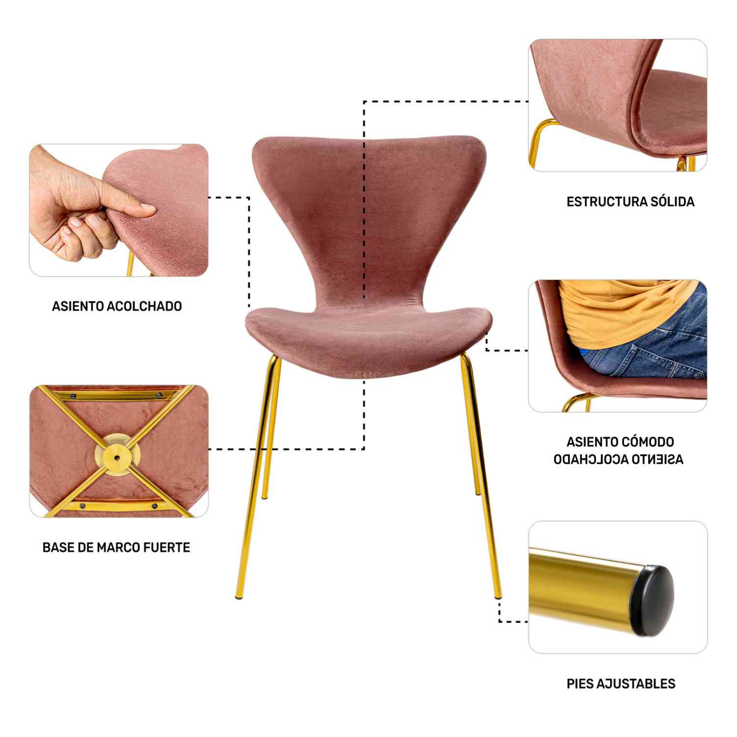 Foto 7 | Sillas de Terciopelo para Comedor Rosa 4 Piezas