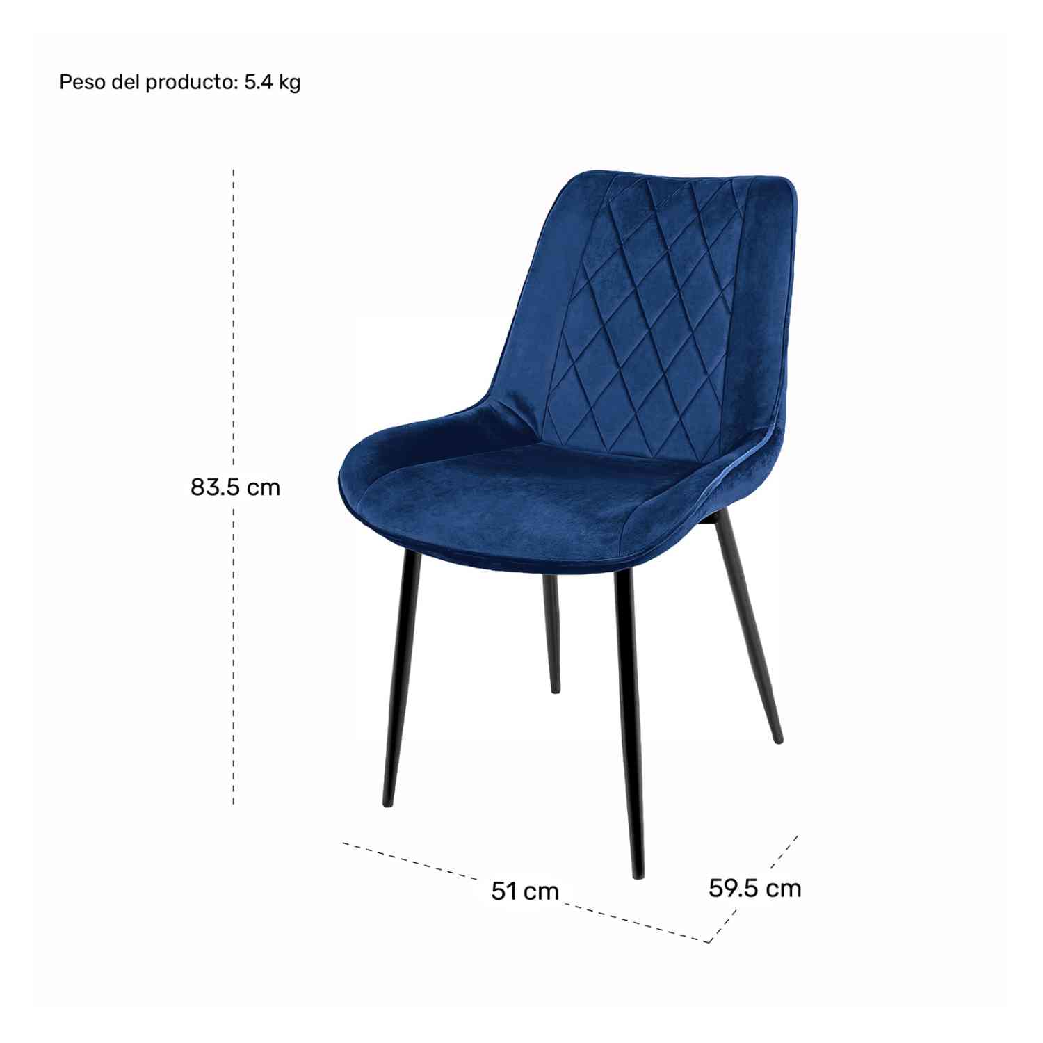Foto 9 pulgar | Set Sillas Comedor Tapizadas Terciopelo Modernas Azul 2 Piezas