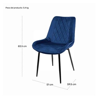 Foto 8 | Set Sillas Comedor Tapizadas Terciopelo Modernas Azul 2 Piezas