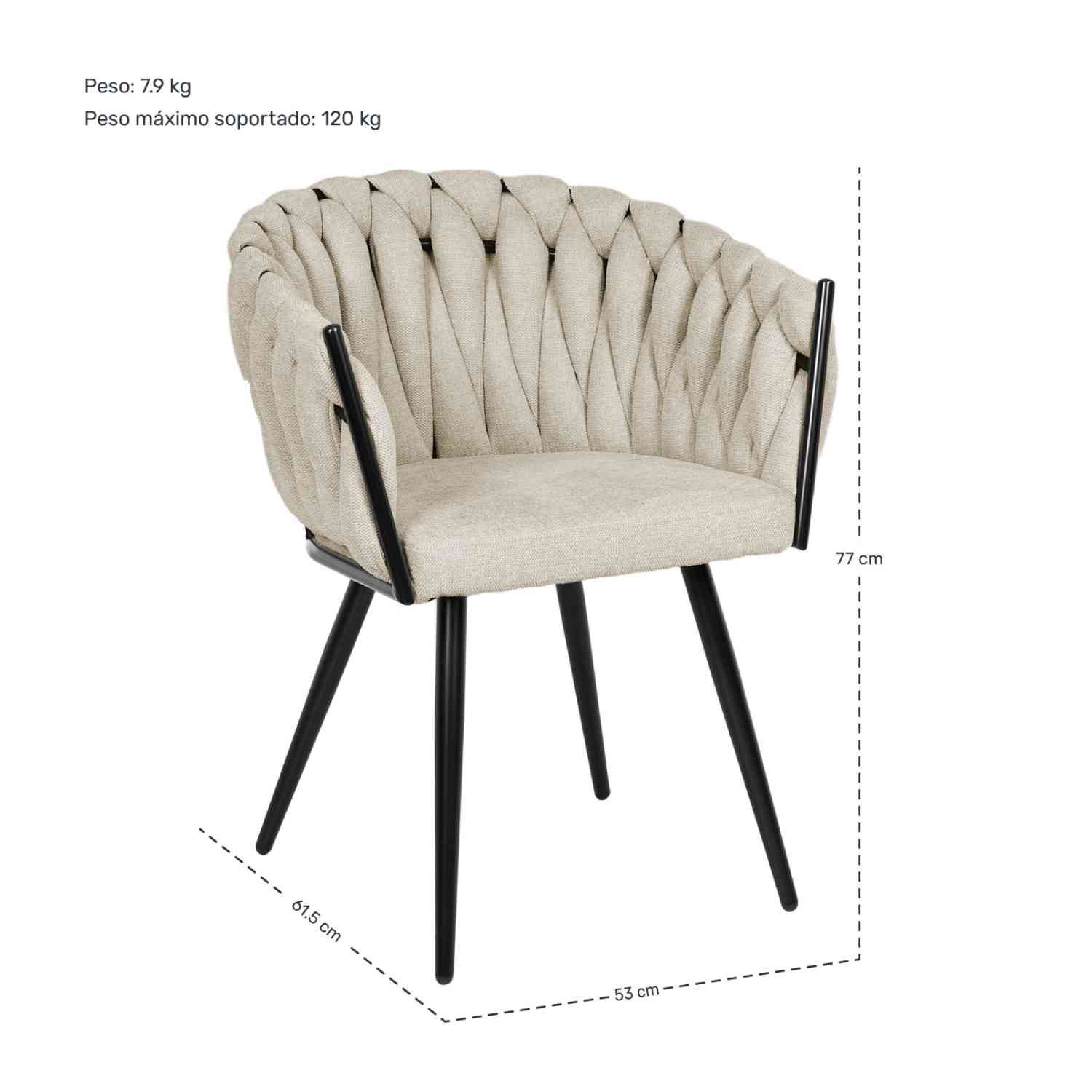 Foto 7 pulgar | Set 2 Sillas para Comedor Beige Patrón Tejido Elegante Moderno