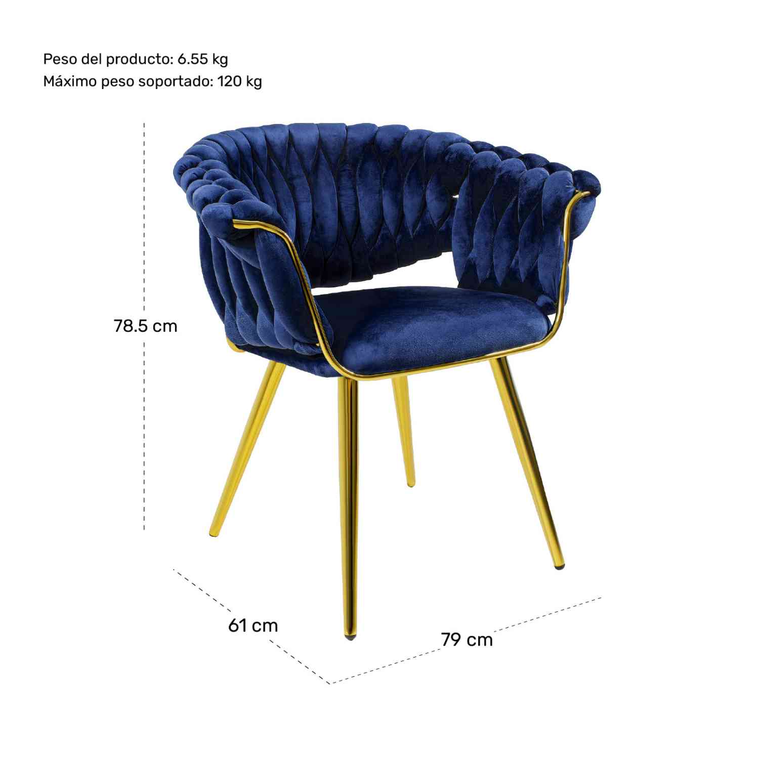 Foto 8 pulgar | Silla de Terciopelo Azul Premium con Diseño Elegante y Resistencia Garantizada