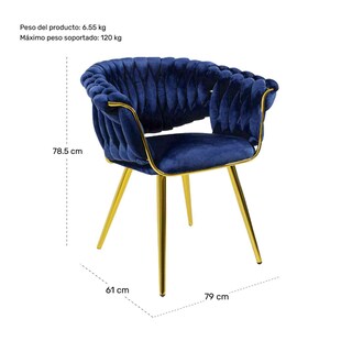 Foto 7 | Silla de Terciopelo Azul Premium con Diseño Elegante y Resistencia Garantizada