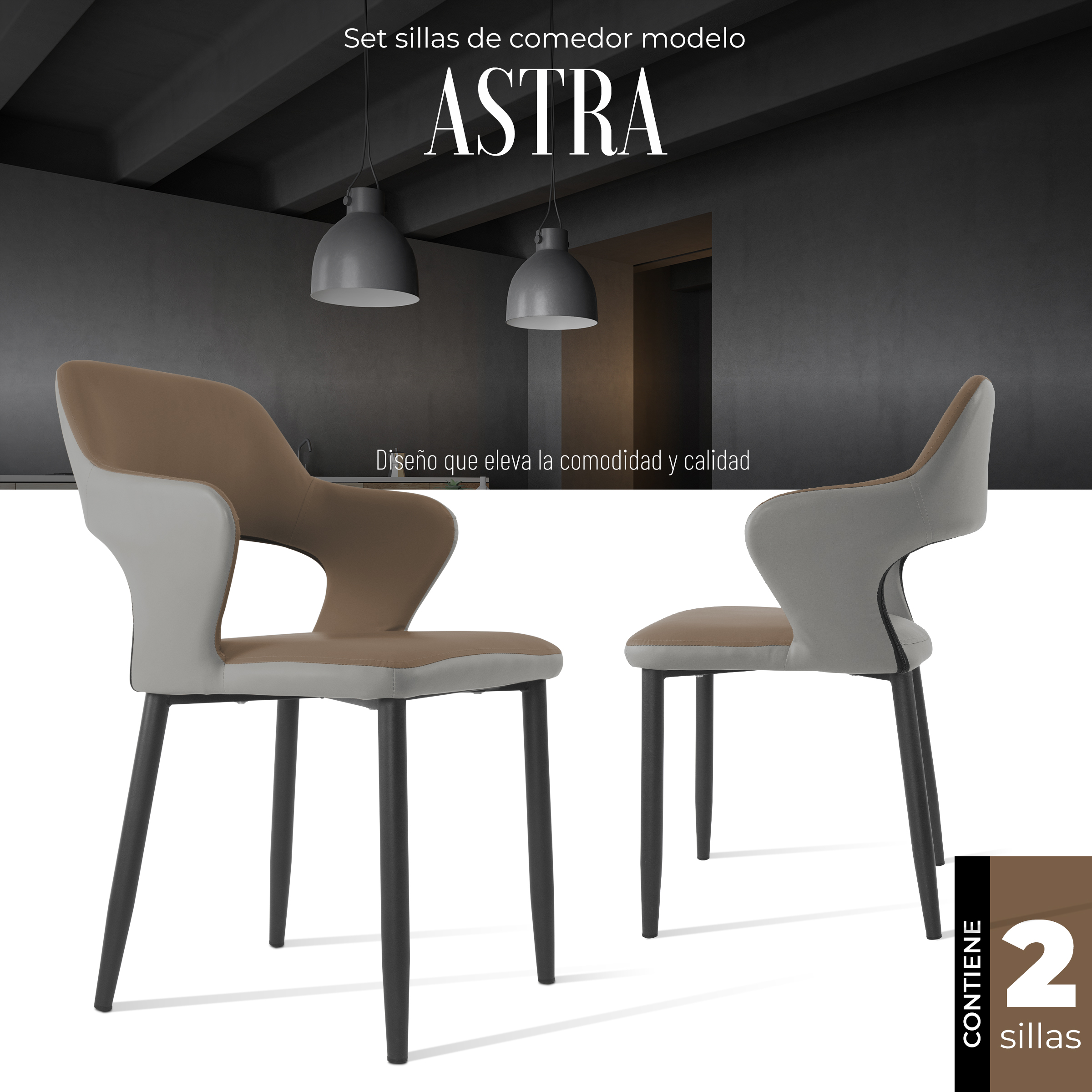 Foto 2 | Set Sillas De Comedor Astra Minimalistas Modernas 2 Unidades (marrón)