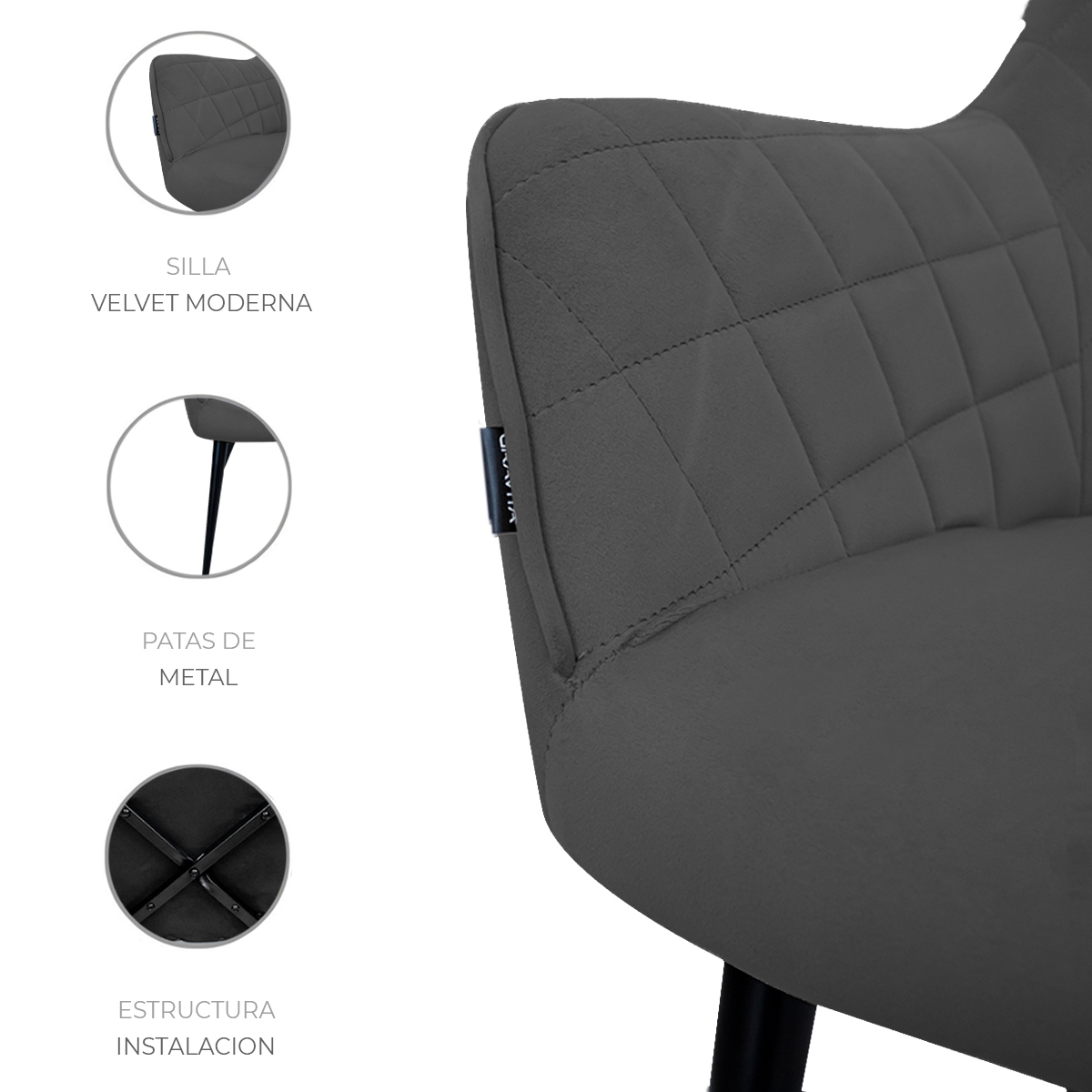 Foto 5 pulgar | Set De 2 Sillas Velvet Modernas Para Comedor Marca Gravita