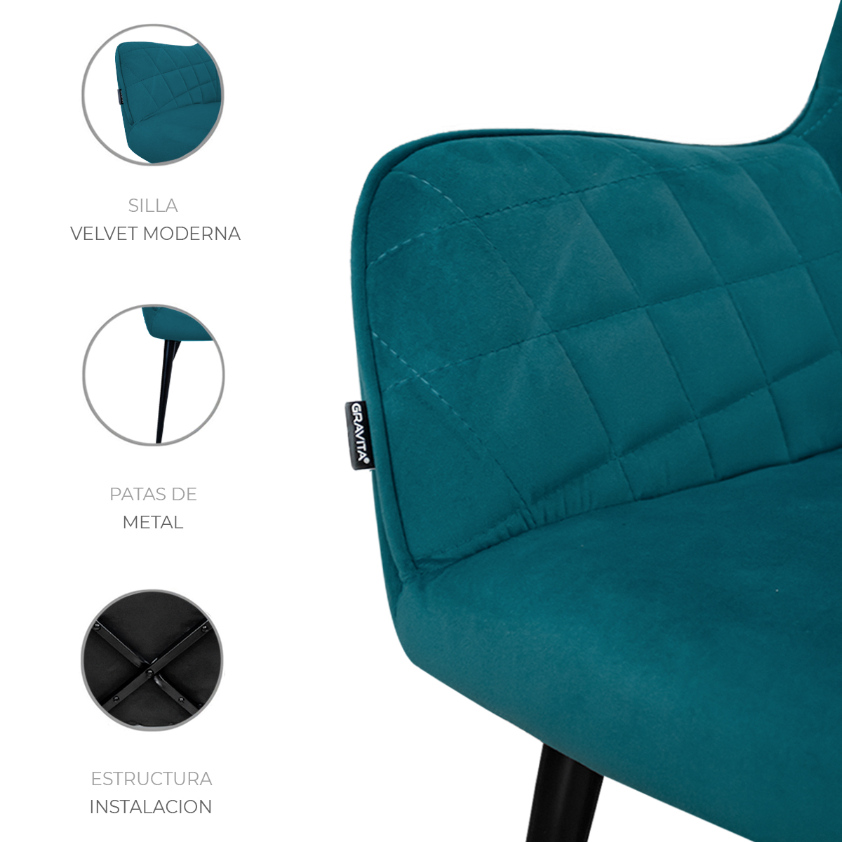 Foto 5 pulgar | Set De 2 Sillas Velvet Modernas Para Comedor Marca Gravita