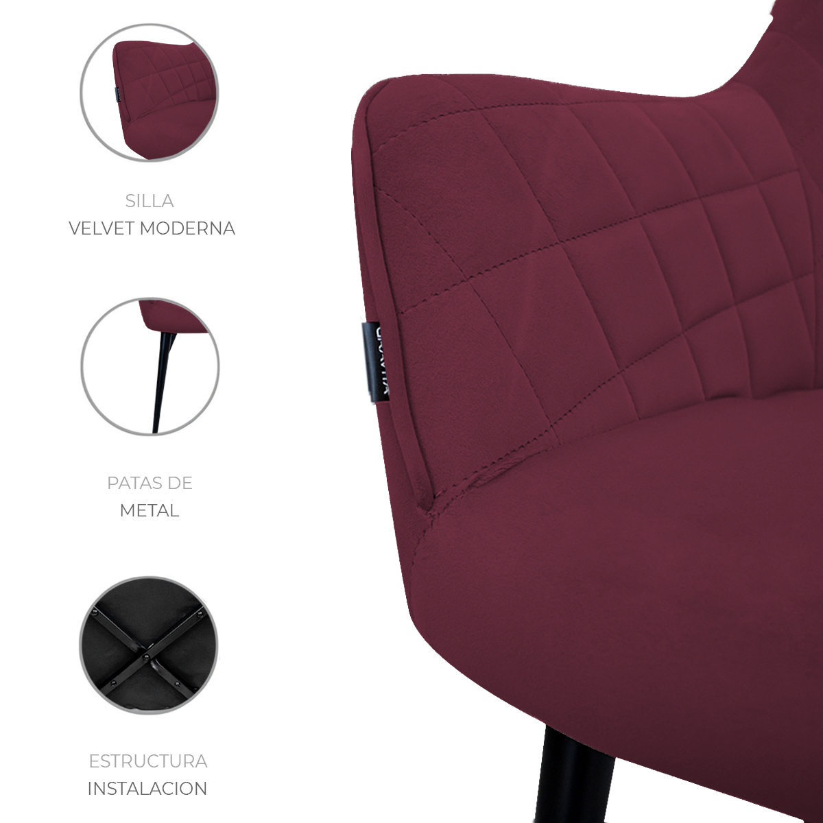 Foto 5 pulgar | Set De 2 Sillas Velvet Modernas Para Comedor Marca Gravita