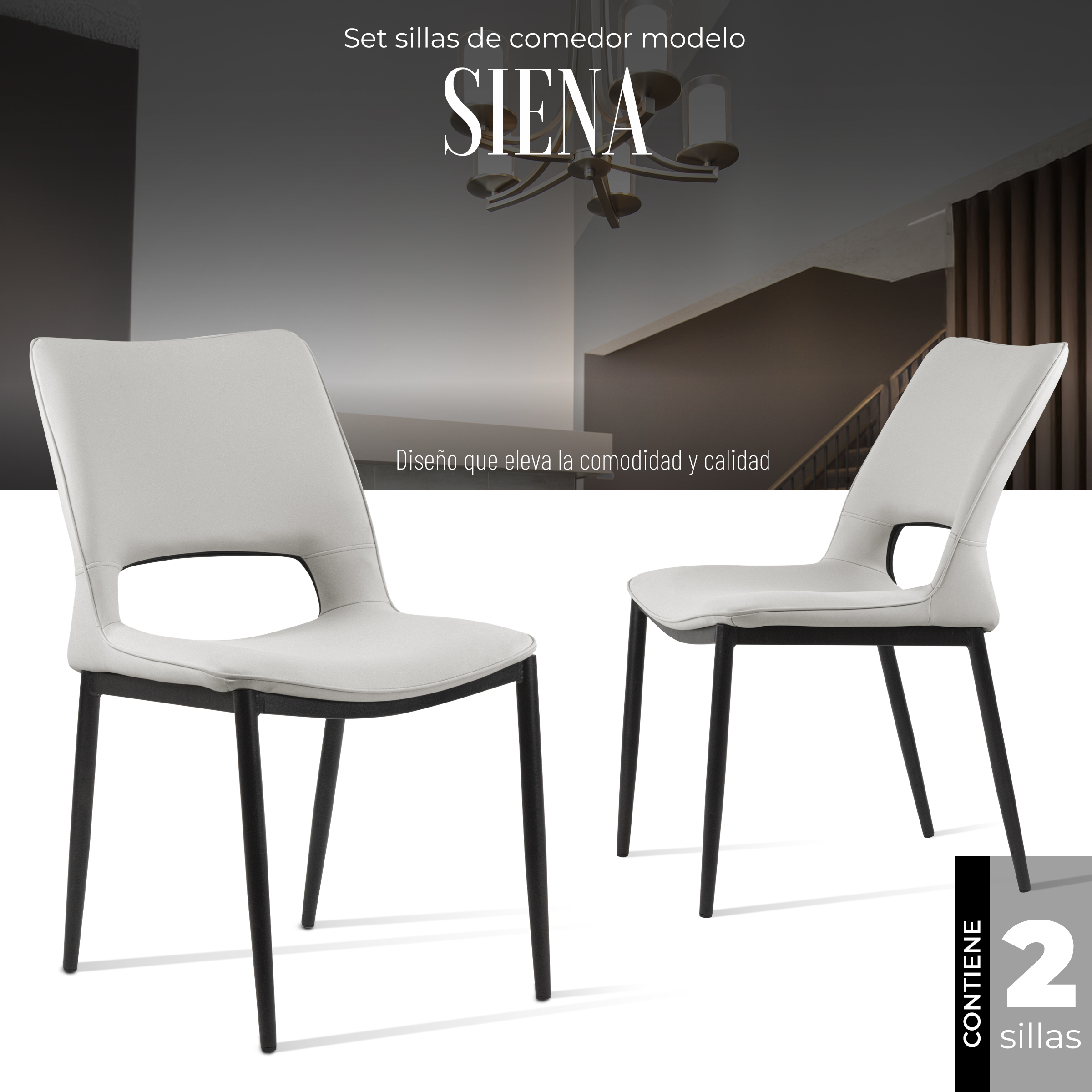 Foto 2 | Set Sillas De Comedor Siena Minimalistas Modernas 2 Unidades (gris)