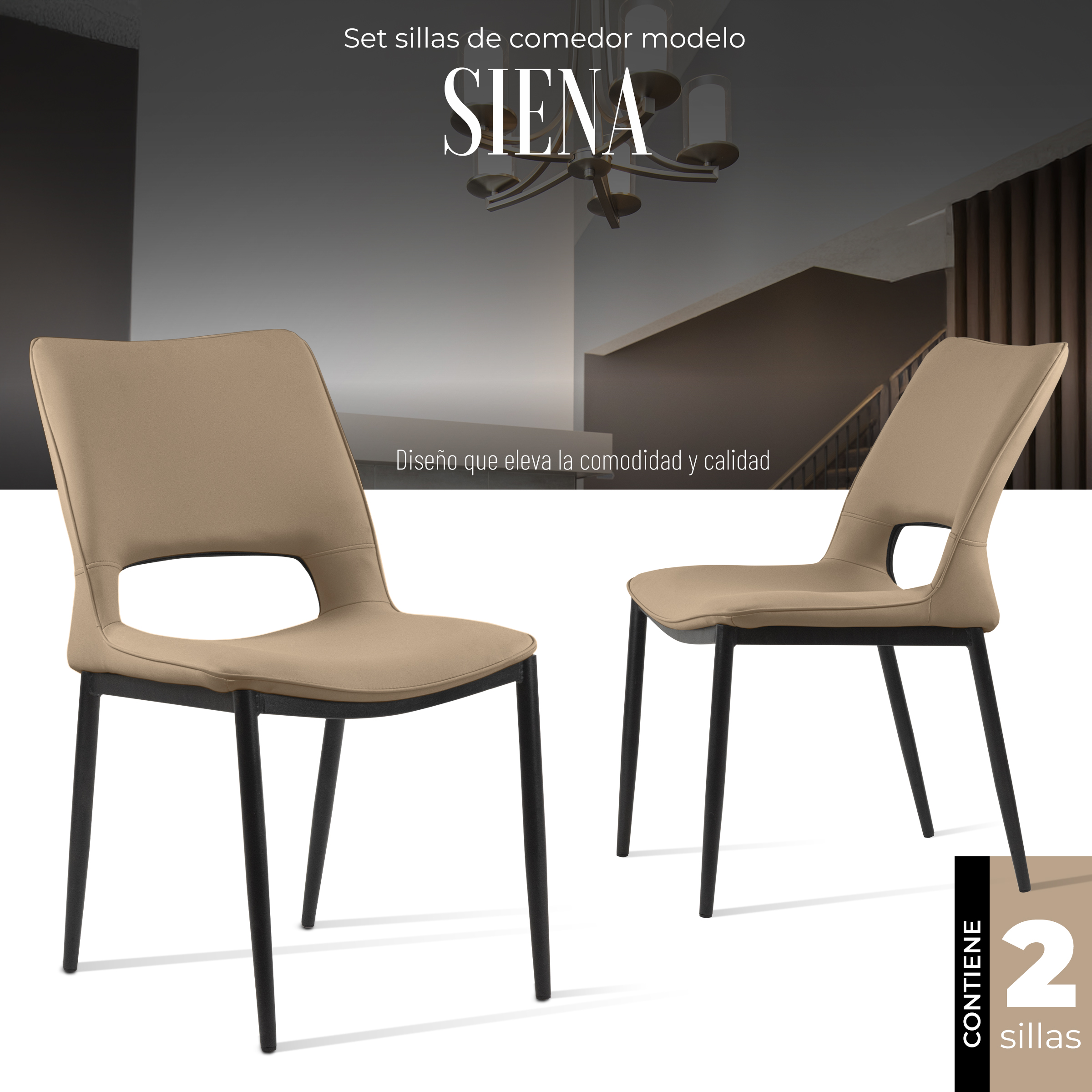 Foto 3 pulgar | Set Sillas De Comedor Siena Minimalistas Modernas 2 Unidades (beige)