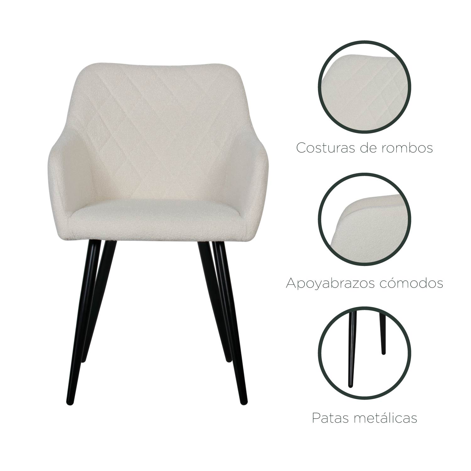 Foto 5 pulgar | Set De Sillas De Comedor Top Living Landen Con Respaldo Con Trama De Rombos Color Blanco